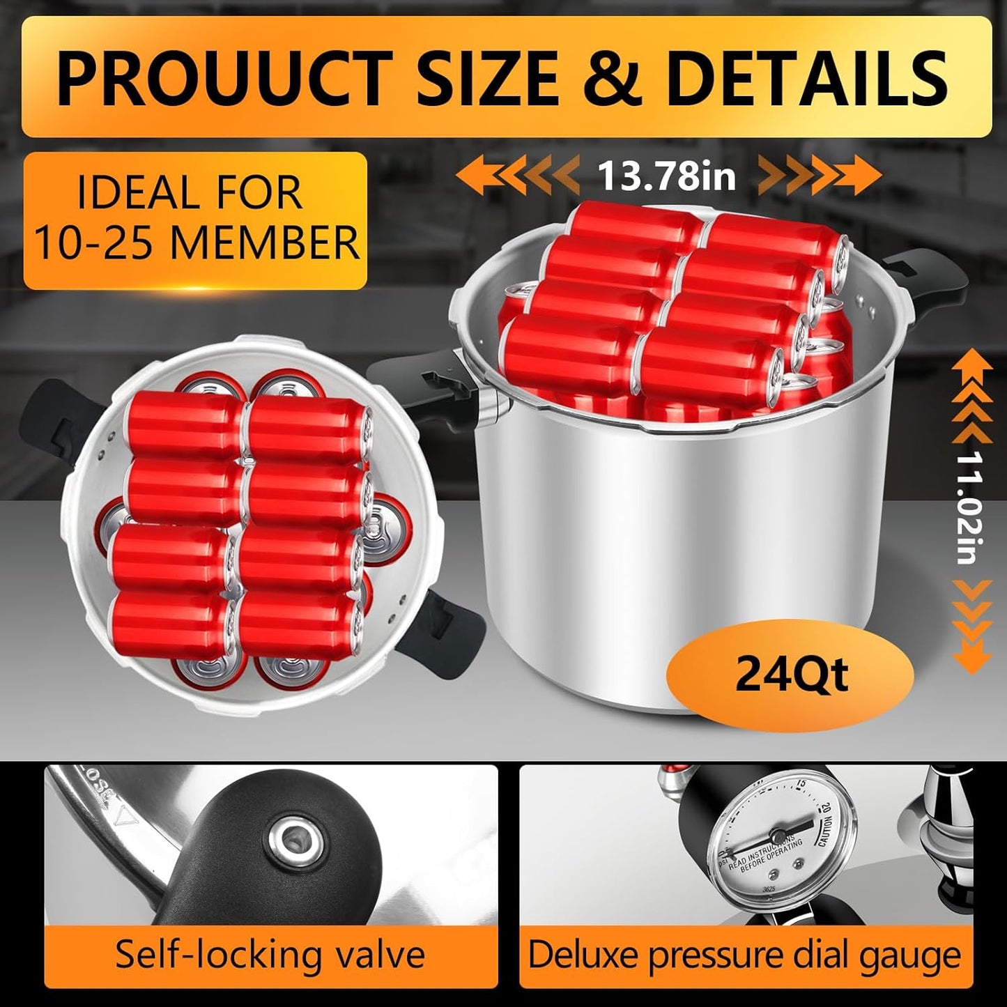 Olla Presión Aluminio 23-25qt Comercial y Doméstico