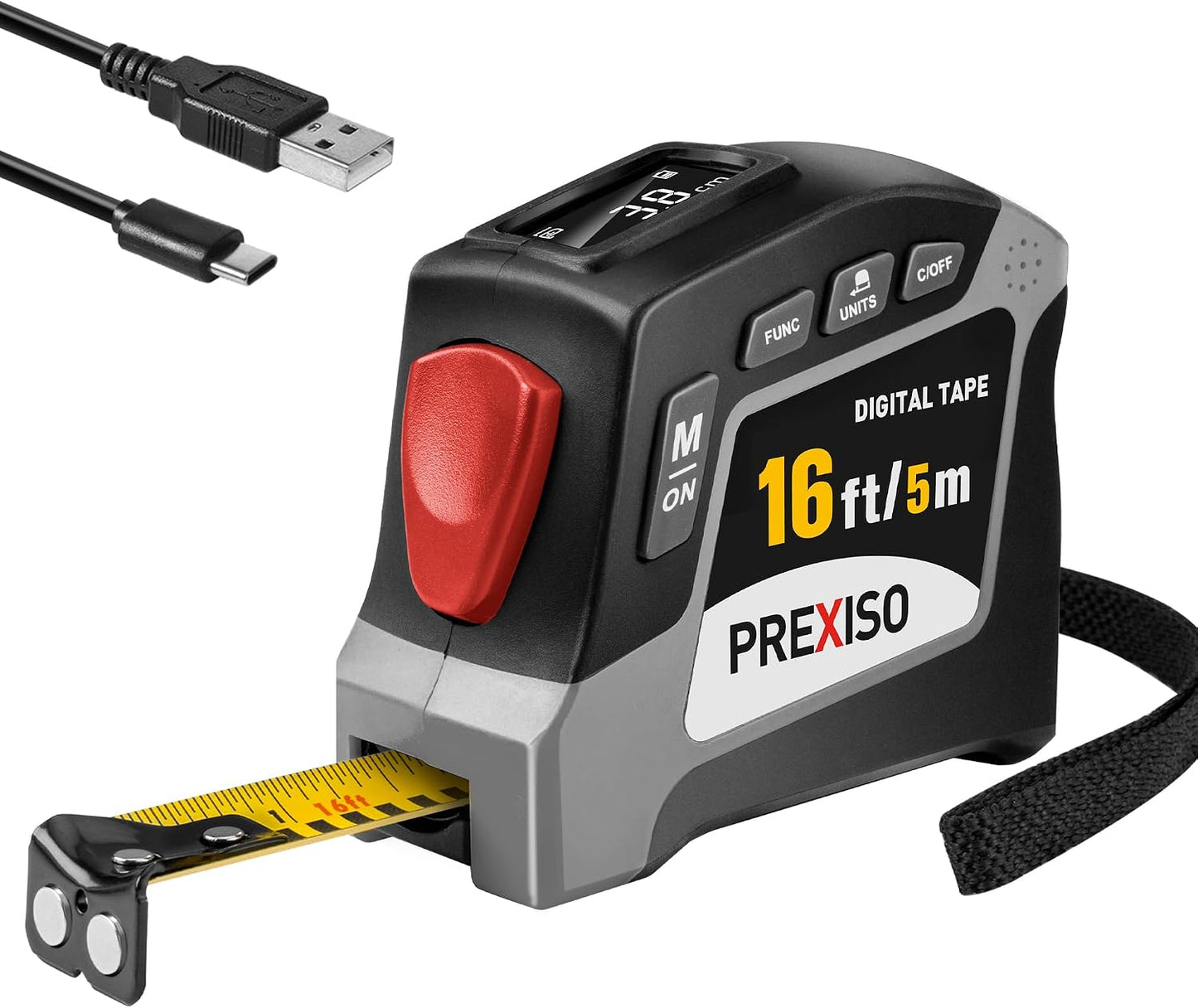 Cinta métrica digital 2en1 16pies recargable bloqueo automático