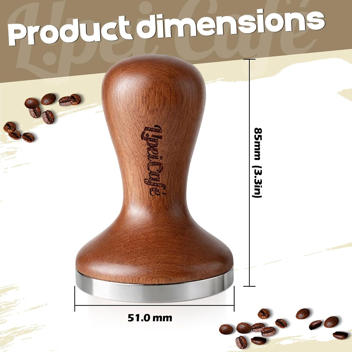 Manipulador café expreso acero inox 304 base plana mango madera