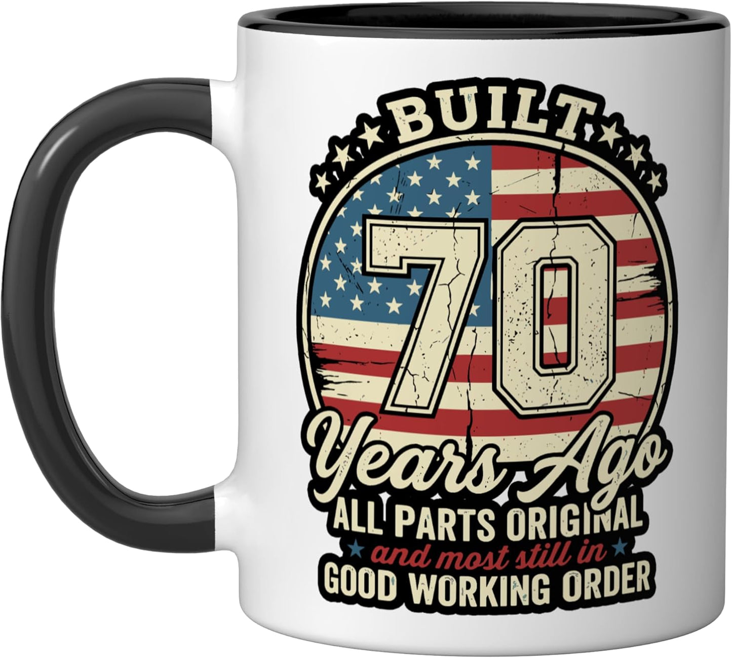Taza Cerámica Bandera EE.UU. 70 Años Negro/Blanco