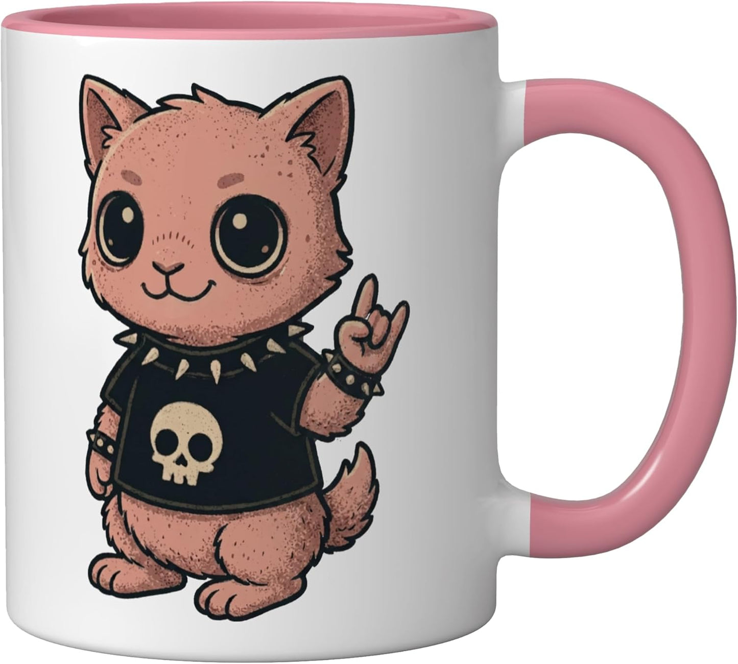 Taza Cerámica Gothic Cat Skull Pastel Rosa/Blanco