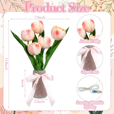 Lámpara tulipán USB recargable 8 modos mesita noche