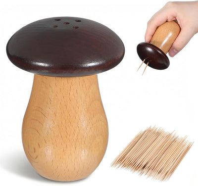 Dispensador palillos dientes hongos 150 pzas madera decorativo