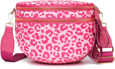 Bolsos cruzados mujer cangureras cuadros estampado leopardo rosered