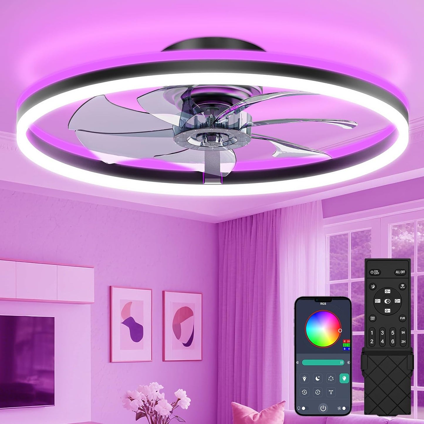 Ventilador techo RGB luces control remoto 23.6pulg