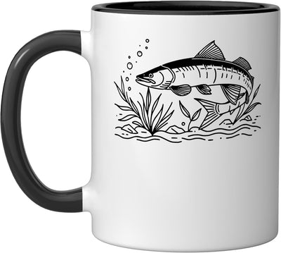 Taza Cerámica Amante de Peces Muskie Negro/Blanco