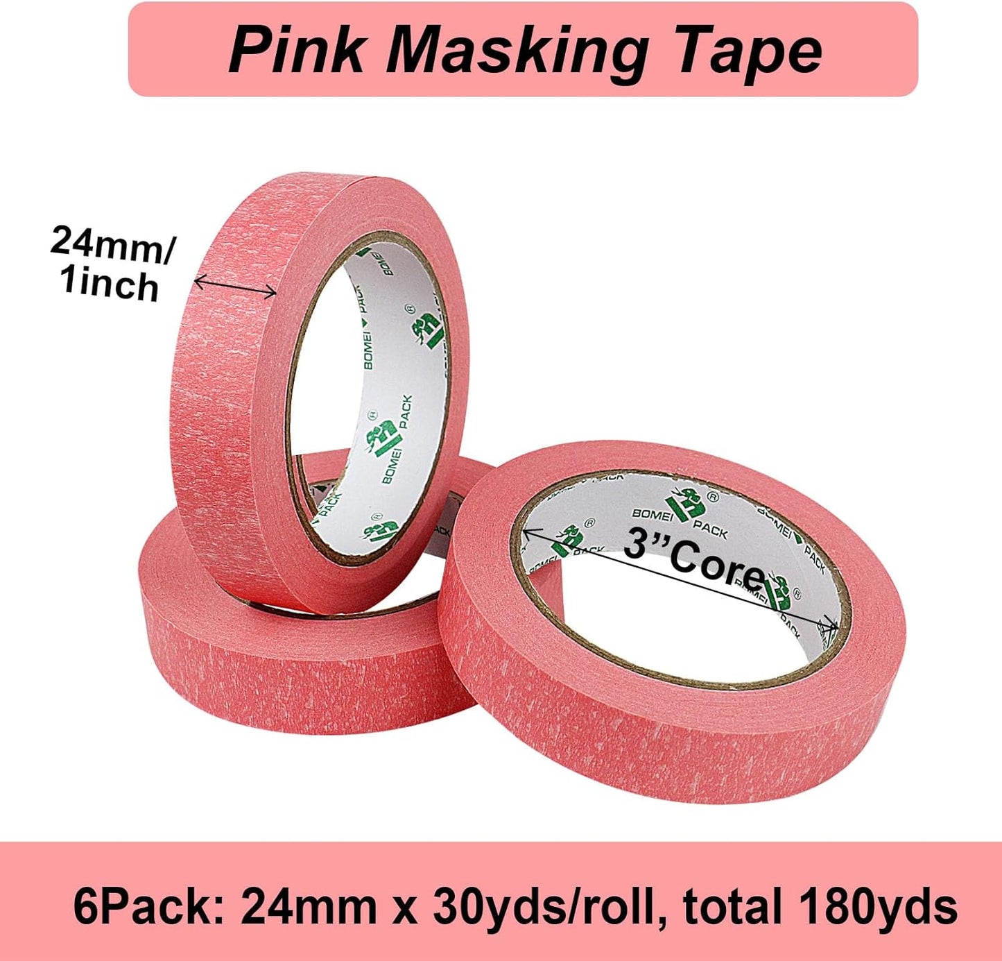 6 Pzas Cintas Pintor Rosas 0.94pulg x30yd Adhesiva