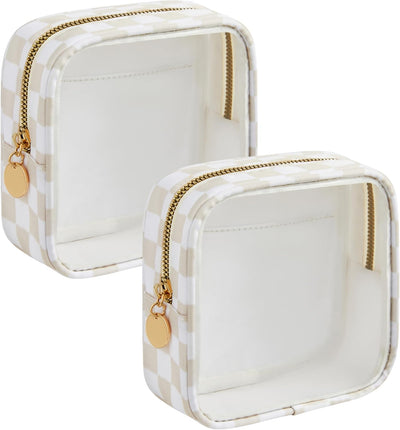 Bolsa maquillaje transparente viaje paquete 2 Beige Checker