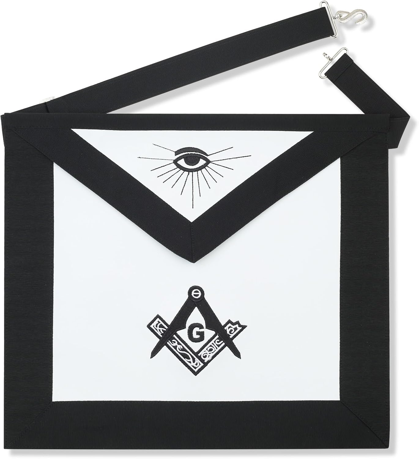 Delantal funerario masonico con emblema bordado de ojo y brújula