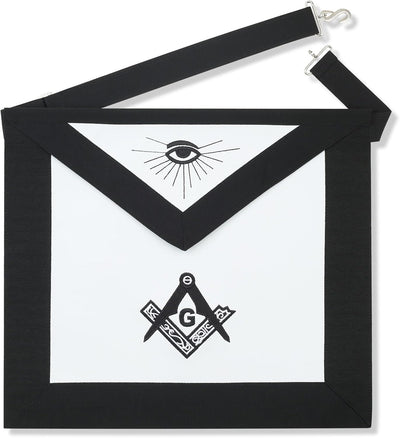 Delantal funerario masonico con emblema bordado de ojo y brújula