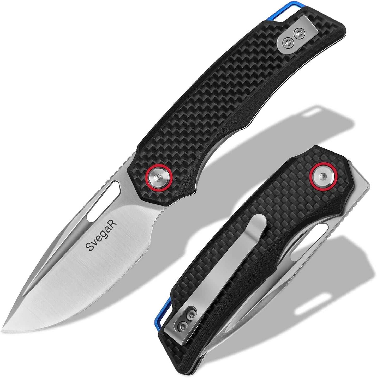 Cuchillo bolsillo EDC acero D2 2.72pulg mango G10 fibra carbono
