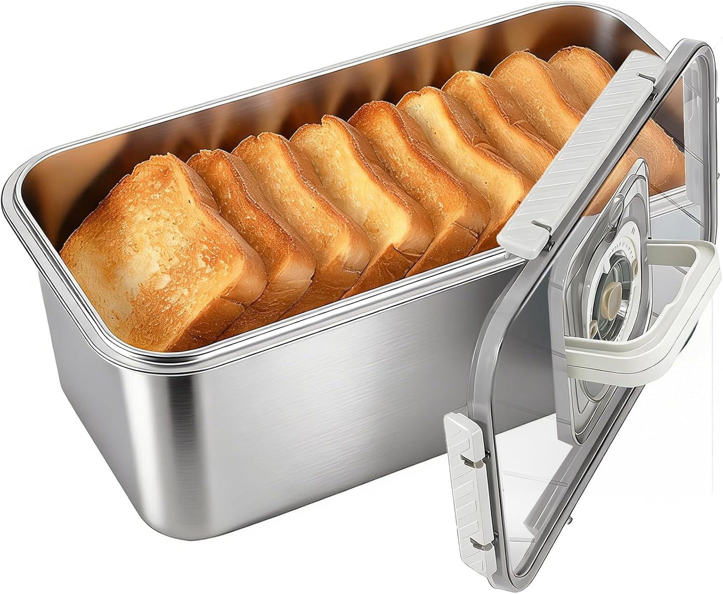Panera de acero inoxidable para pan casero con tapa y asa