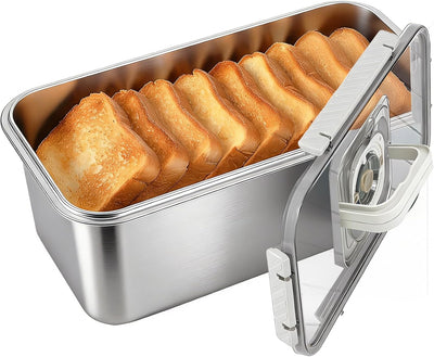 Panera de acero inoxidable para pan casero con tapa y asa