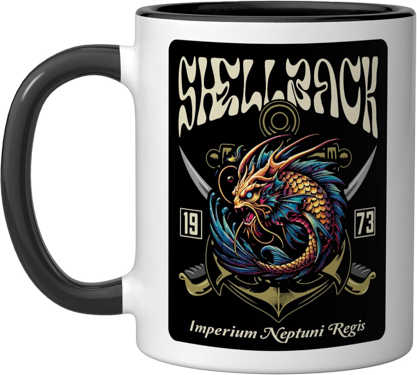 Taza cerámica Shellback 1973 Equator Crossing Negro/Blanco