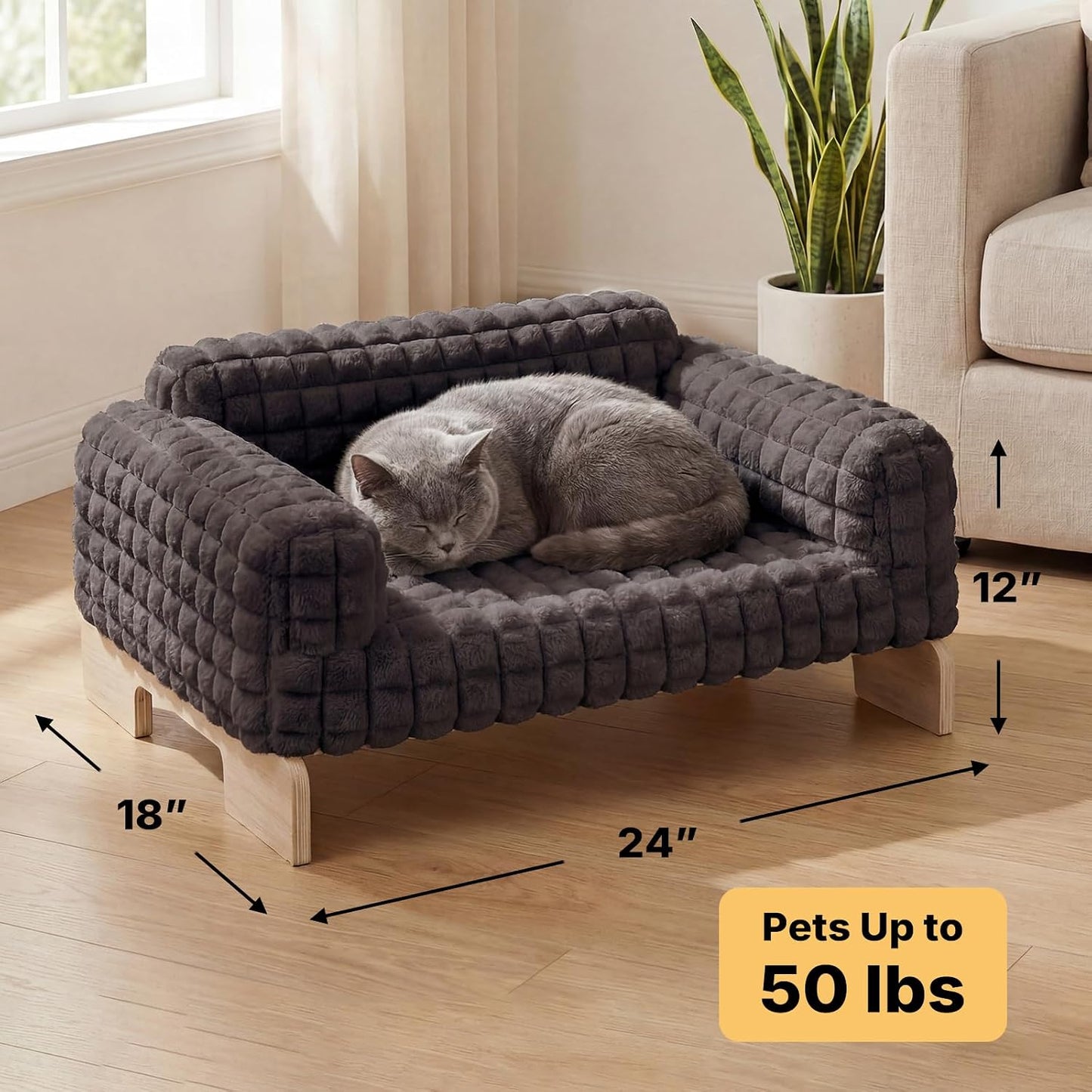 Cama elevada para gatos madera funda lavable hogar