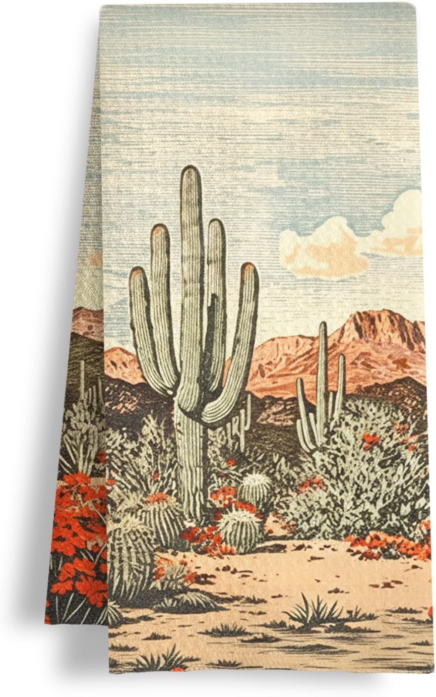 Toallas de cocina boho con diseño de paisaje del desierto estilo rústico