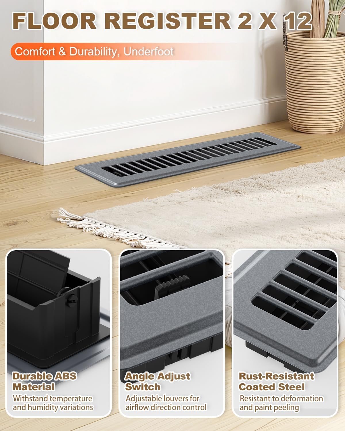 Registro piso 2x12 set 4 cubiertas ventilación gris