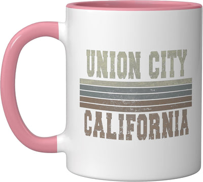 Taza cerámica Retro Union City California rosa/blanca