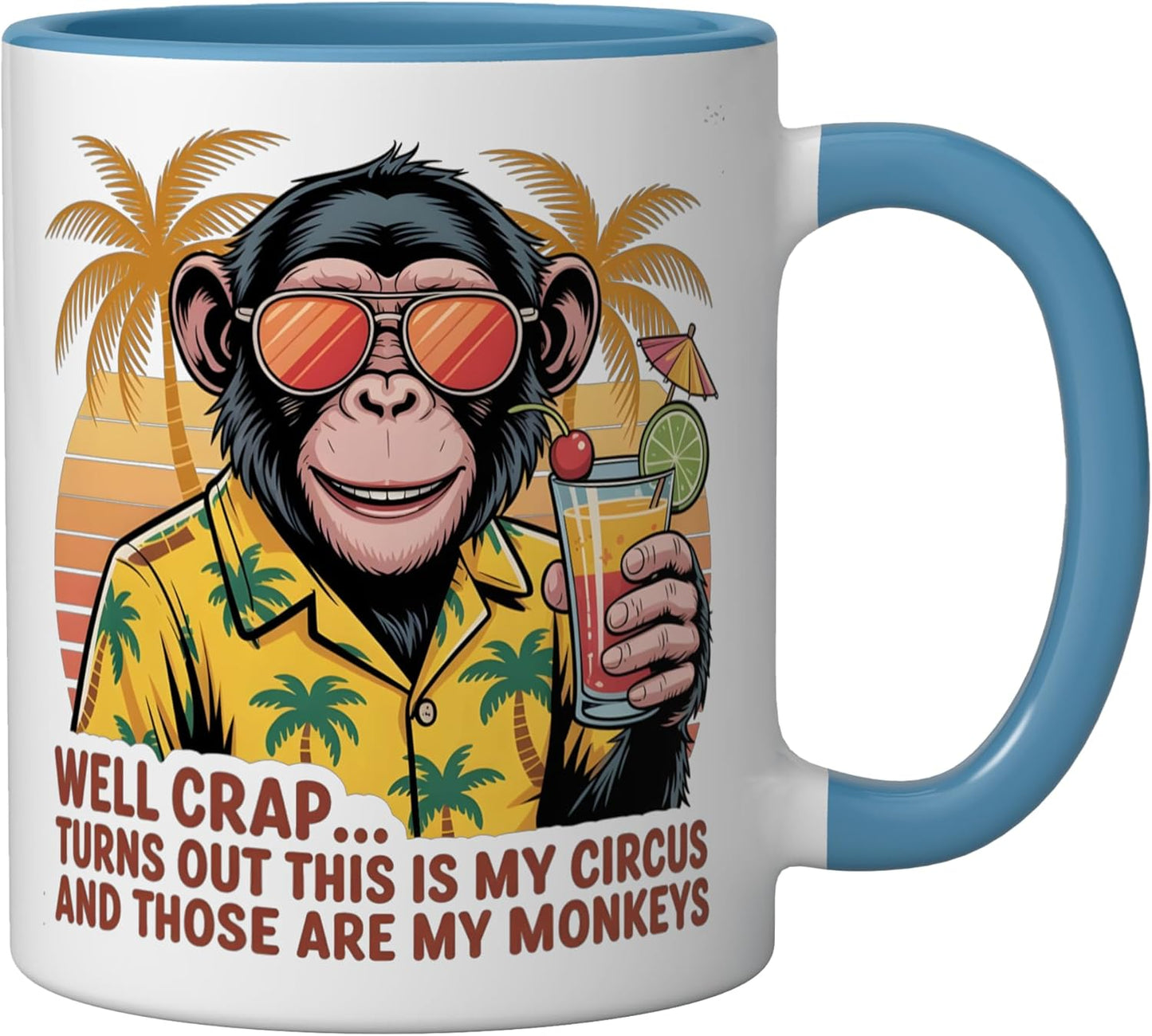 Taza Cerámica Circo Monos Azul/Blanco