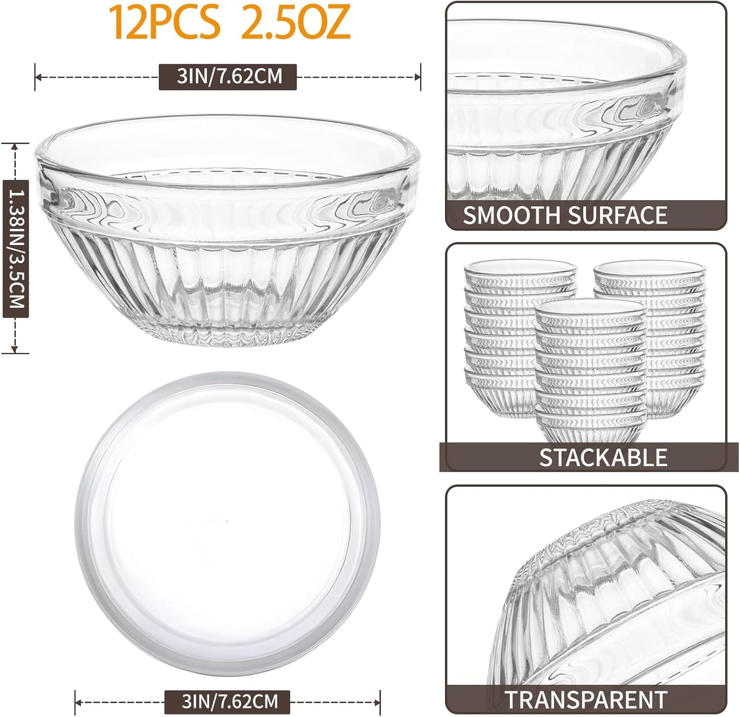 Paquete de 6 mini cuencos de vidrio de 3 pulgadas