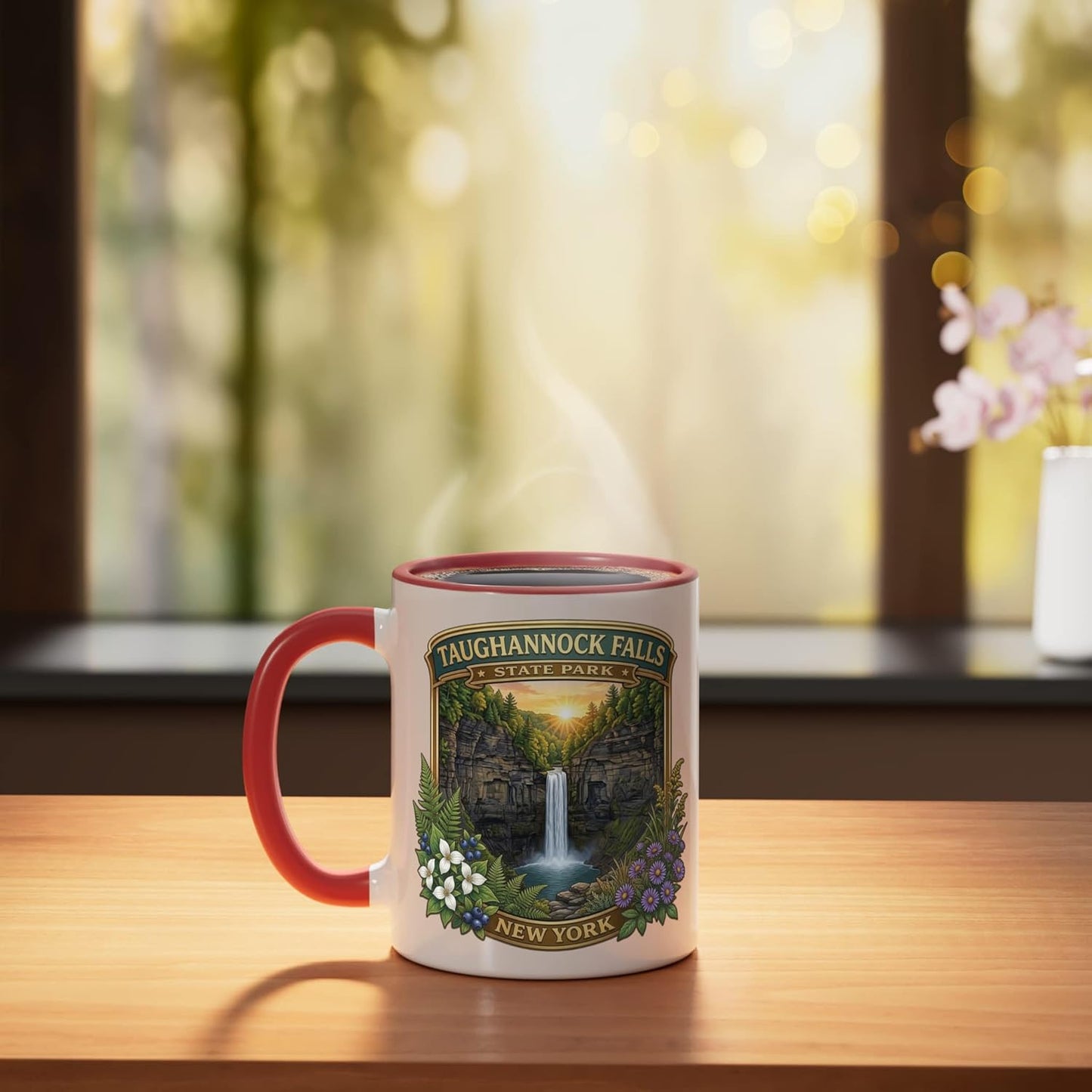 Taza cerámica Taughannock Falls New York roja/blanca