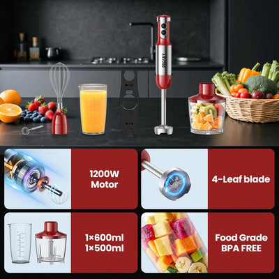 Batidora de inmersión 1200W 20 velocidades con vaso y accesorios