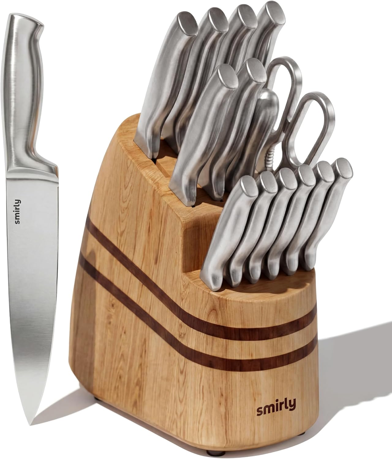 Set 15 Cuchillos Acero Inox Bloque Madera Afilador