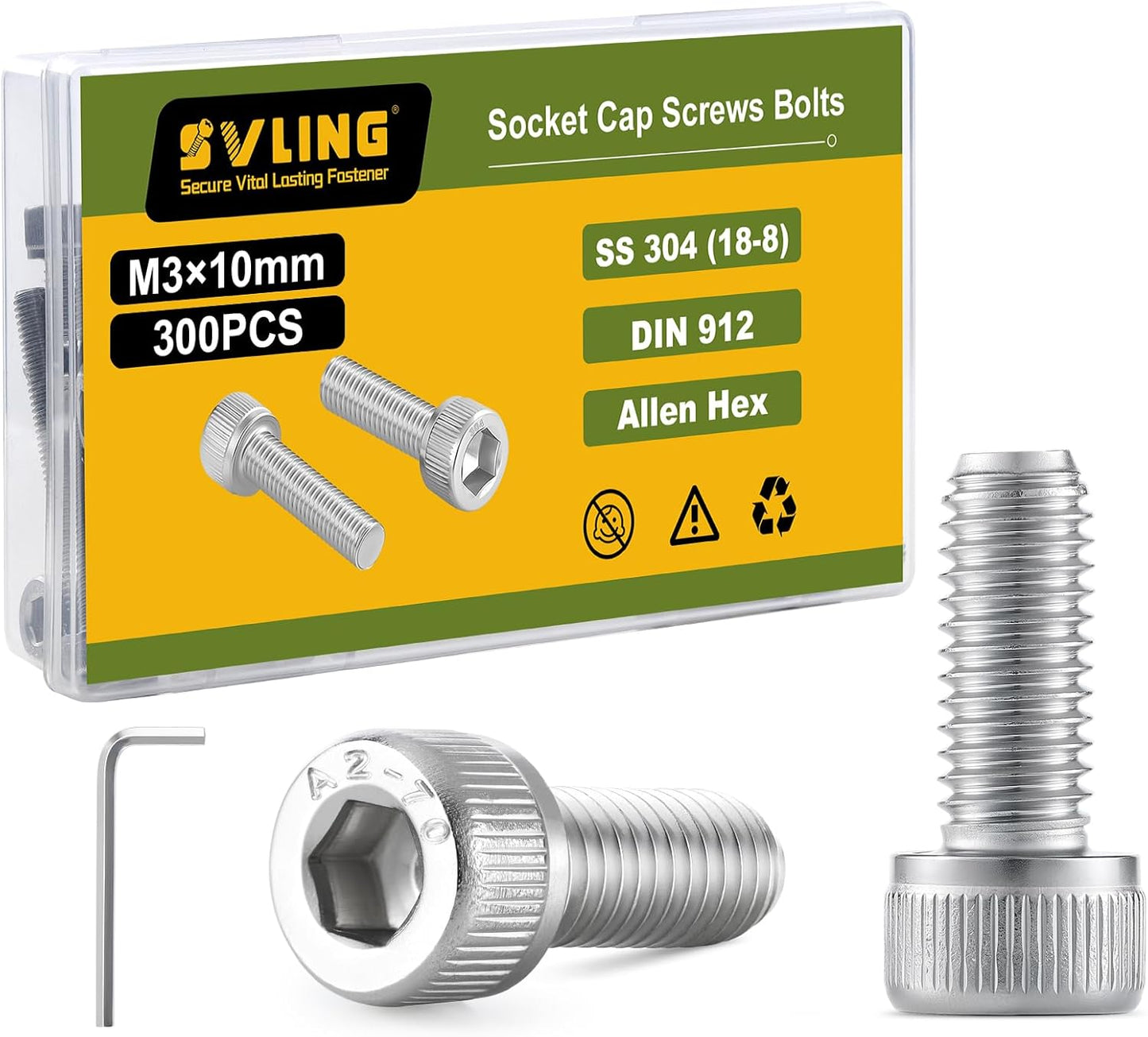 Perno M3 acero inox 304 18-8 cabeza hex con llave