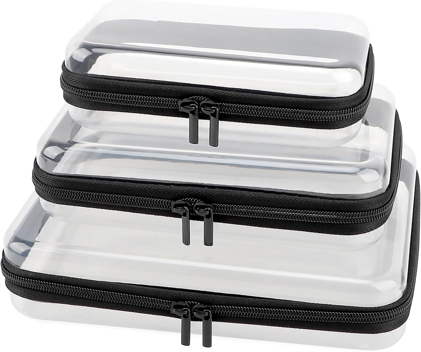 3 Fundas Rígidas Transparentes con Cremallera Negro
