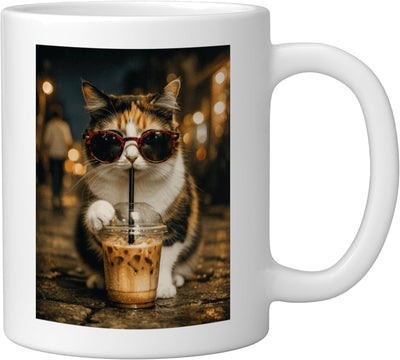 Taza Cerámica Gato Bebida Café Hielo Humorista Blanca