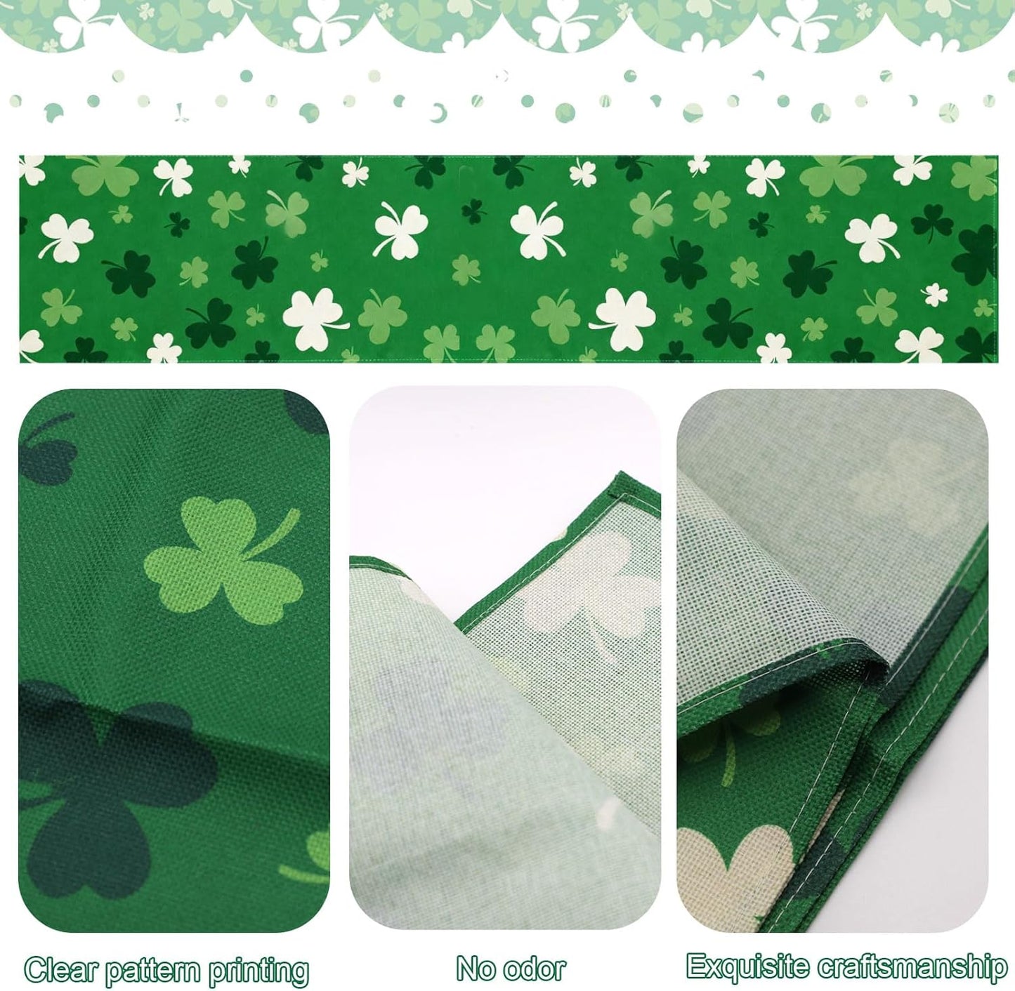 Camino de mesa Día de San Patricio 72 x 13 pulgadas decoración tréboles blancos y verdes