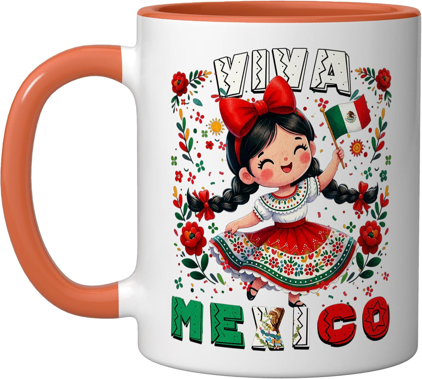 Taza de cerámica para niñas con diseño de bandera mexicana