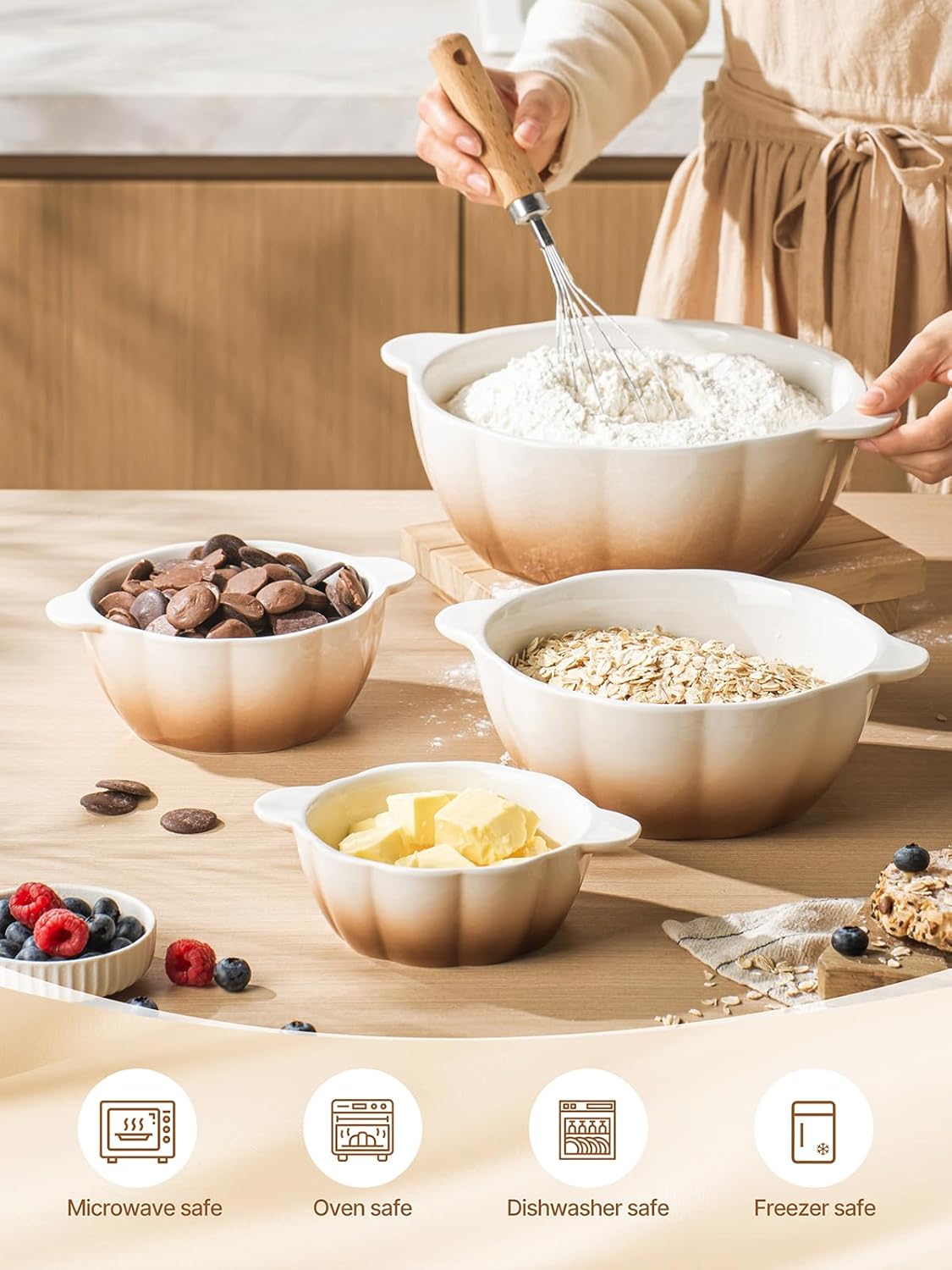 Set 4 Bowls Cerámica para Cocinar y Ensaladas 16oz