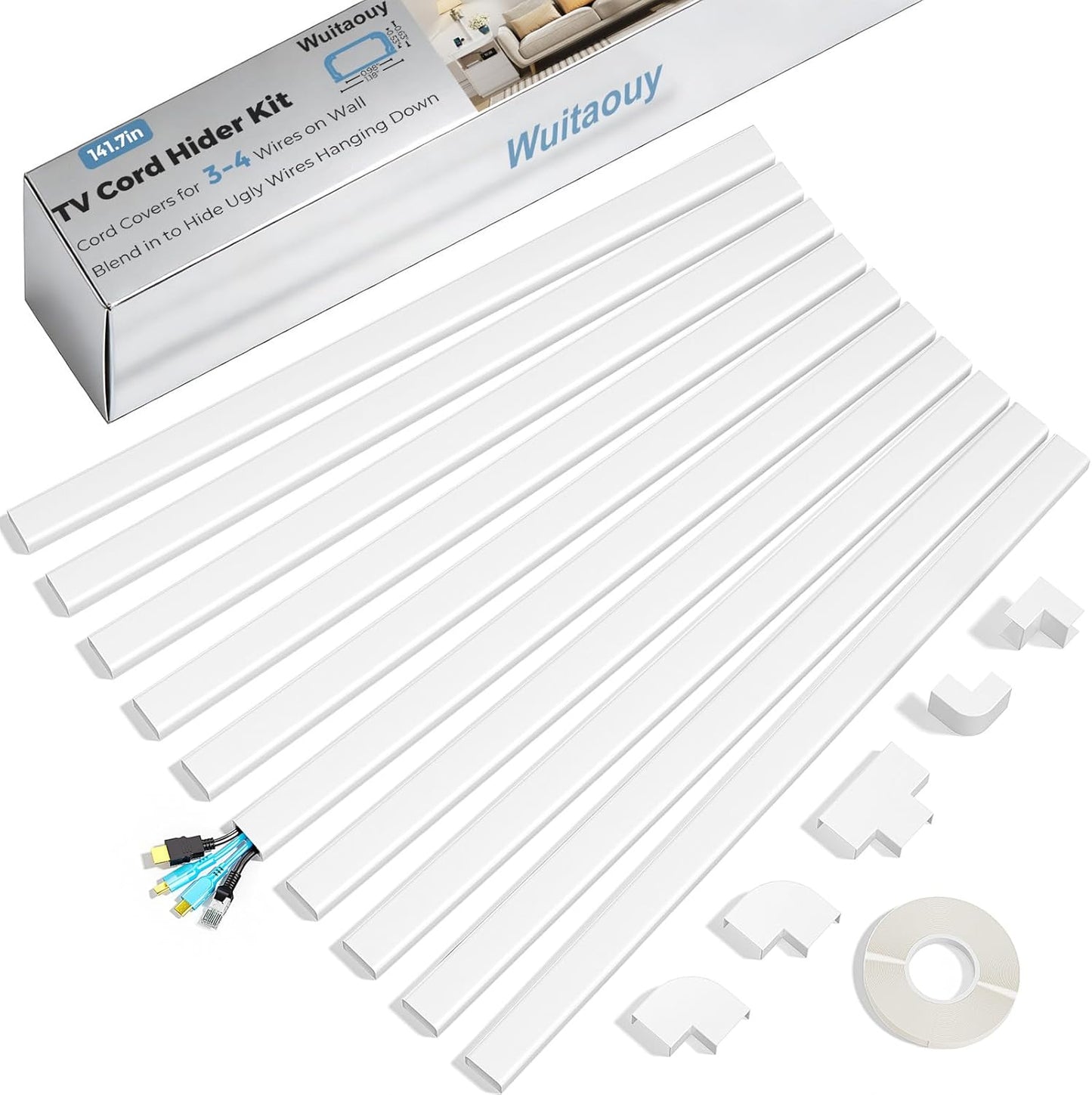 Kit ocultación cable pared 141.7pulg cubiertas autoadhesivas