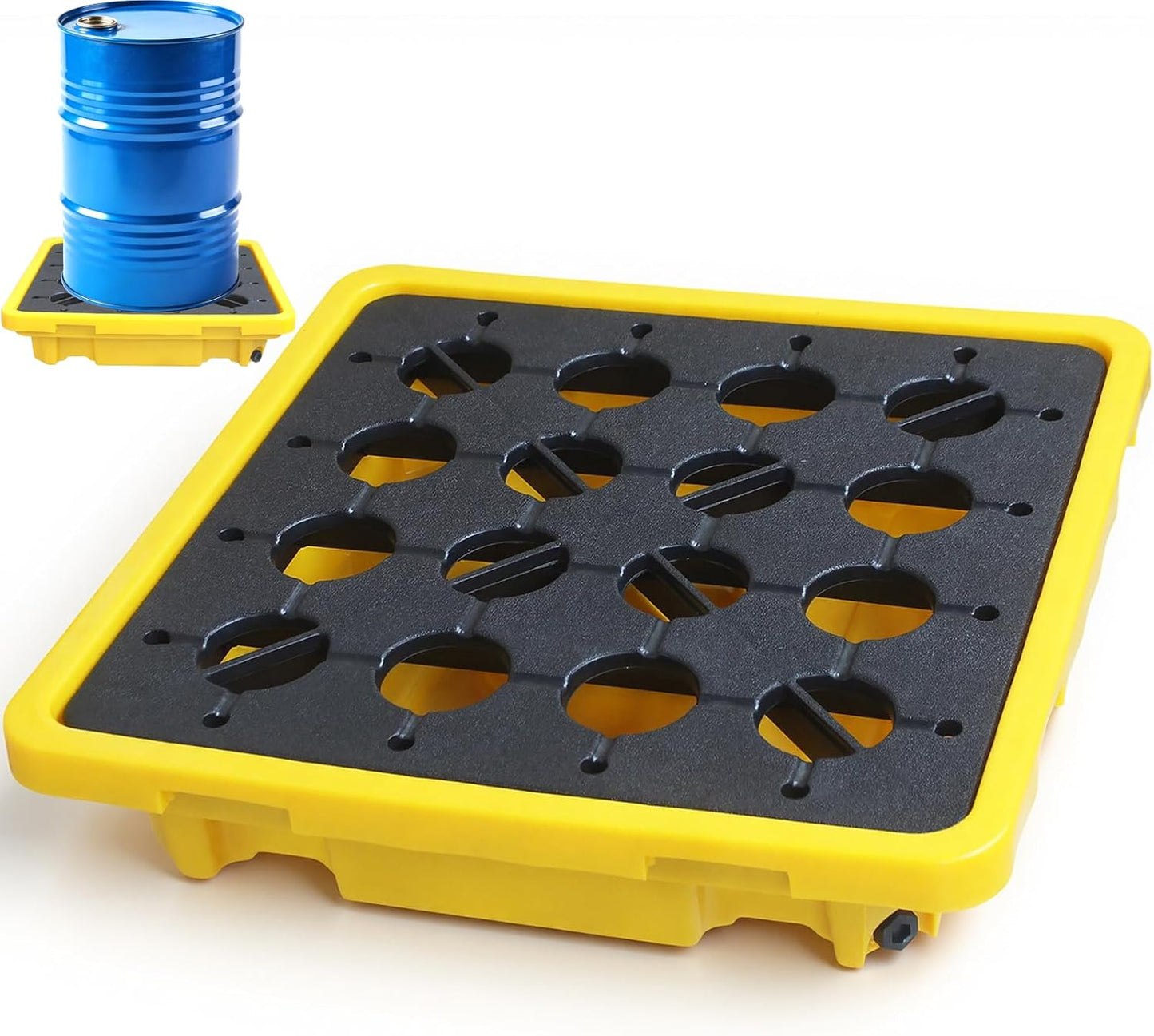 Bandeja derrames con drenaje tanque aceite plástico 26x26x5.9pulg
