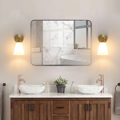 2 Apliques Pared Latón Cepillado Vidrio Blanco Lámpara Baño