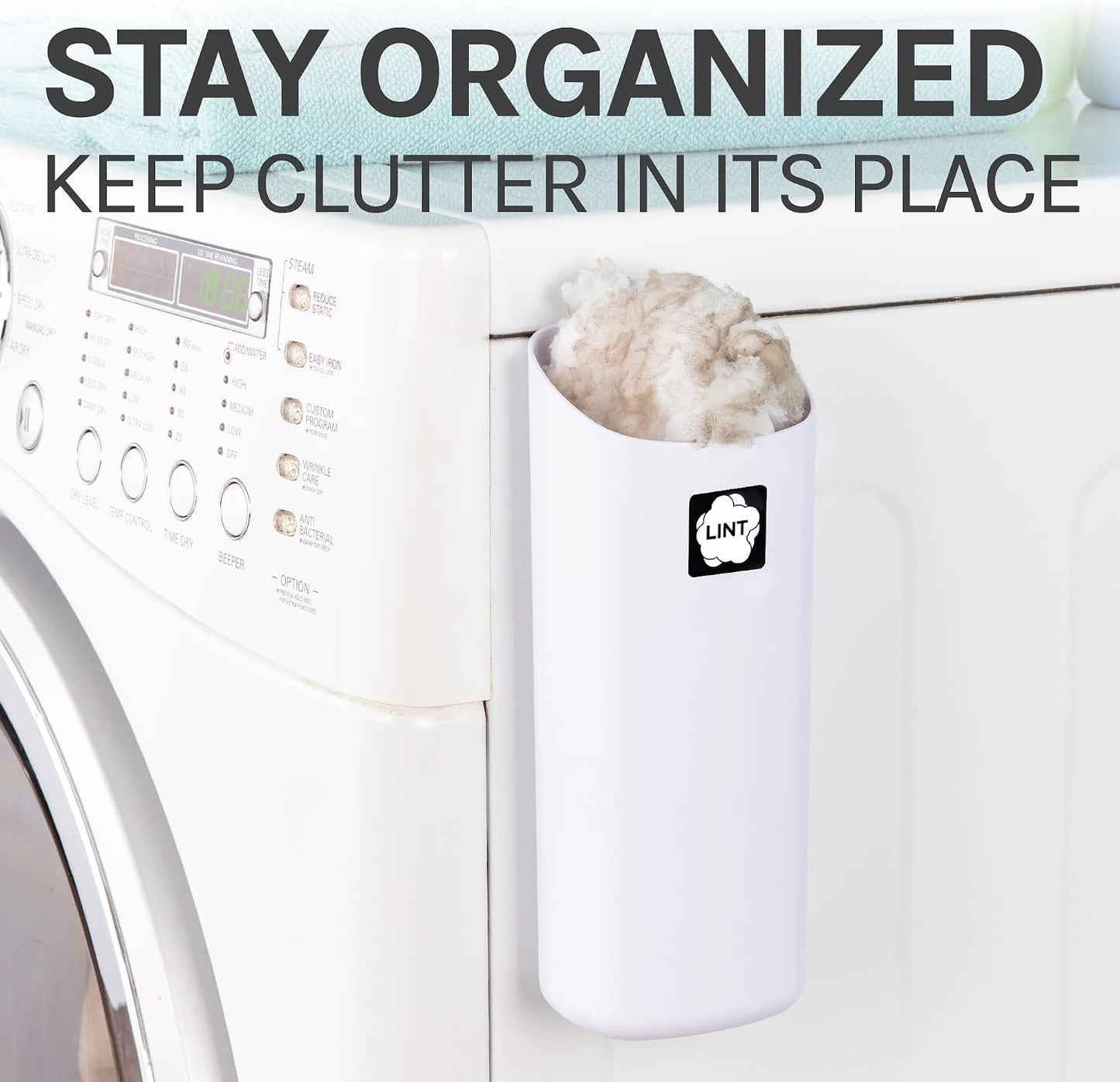 Cubo pelusa blanco magnético para lavandería y cocina