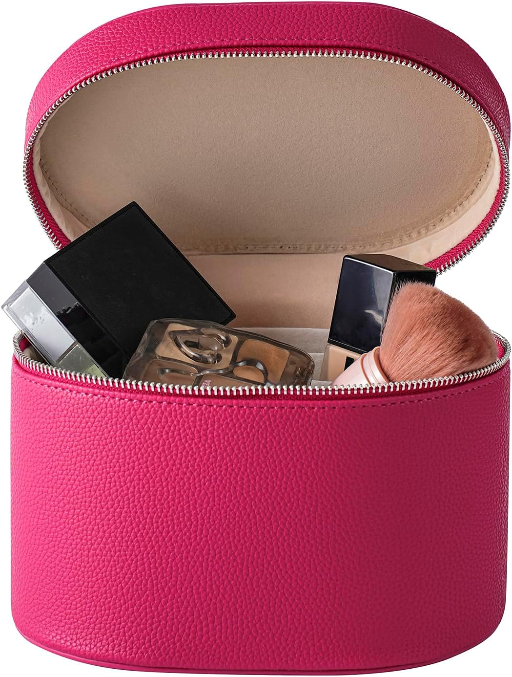 Bolsa maquillaje viaje con divisor asa piel sintética 05Rosa