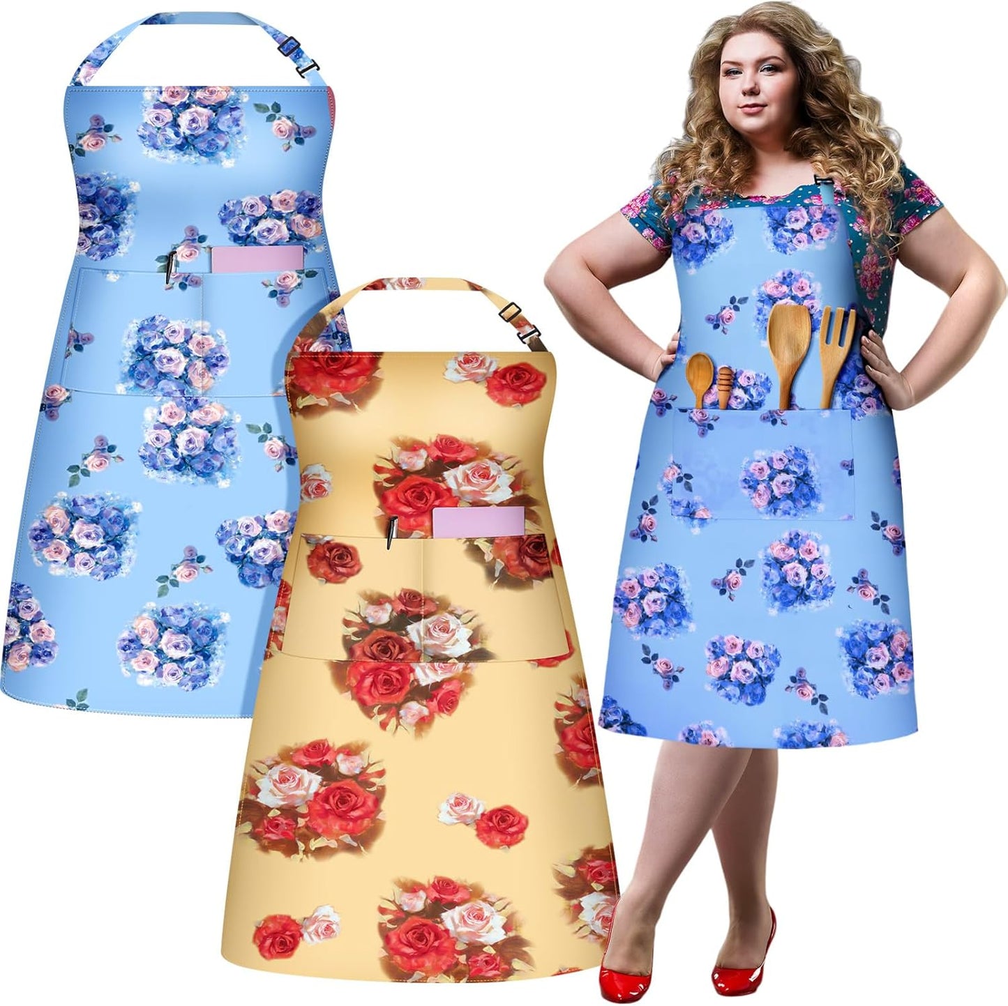 2 Delantales Florales Ajustables Talla Grande 35x39pulg