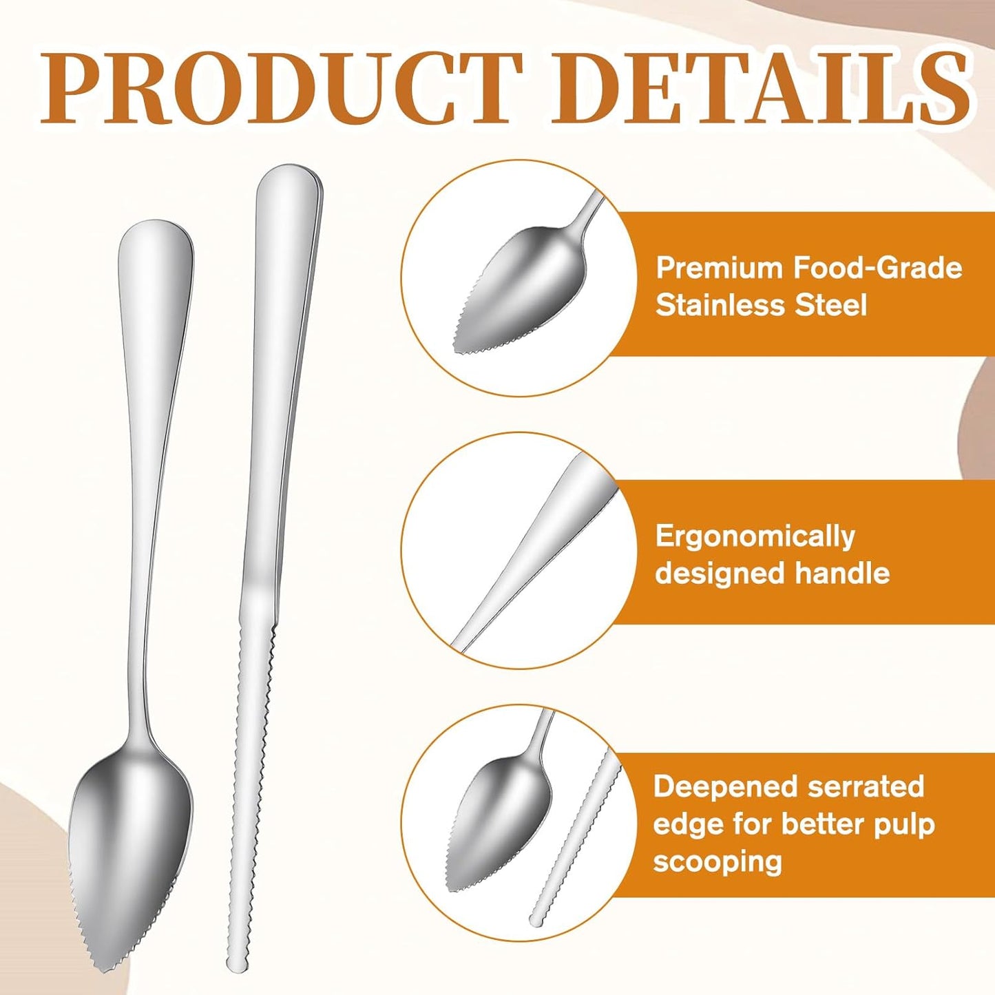 Set 6 cucharas pomelo acero inox con borde dentado