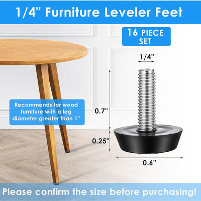 16 Pzas Niveladores Muebles 1/4 Pulgada Rosca Ajustable
