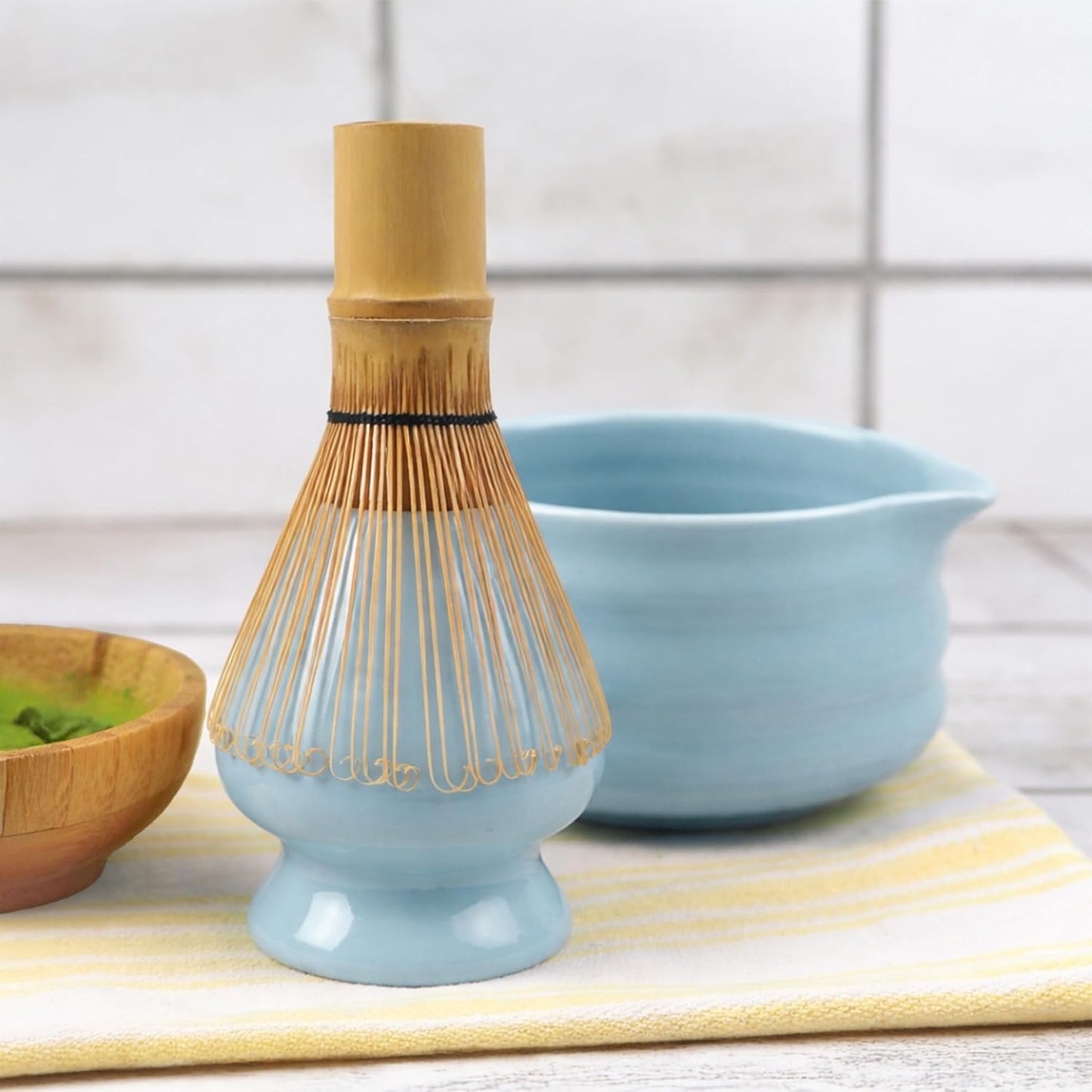 Soporte cerámica batidor matcha azul claro para bambú Chasen