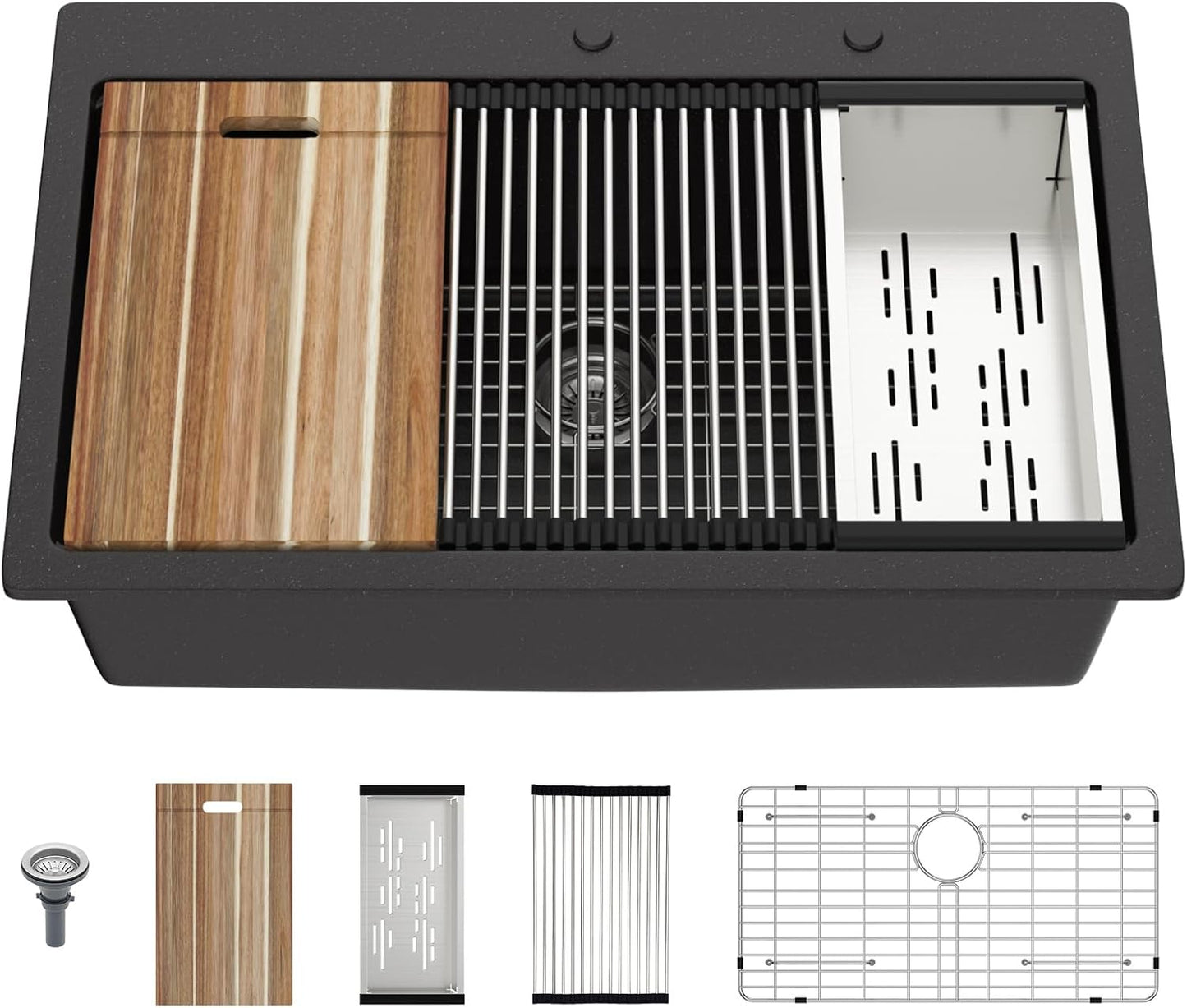 Fregadero cocina 33x22pulg granito cuarzo negro