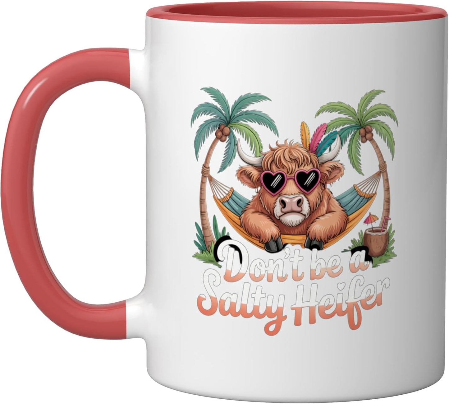 Taza cerámica para amantes de vacas highland roja/blanca