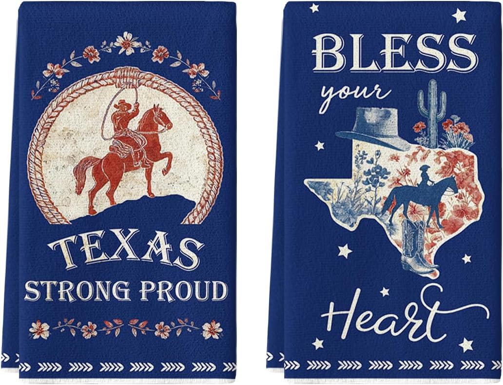 Toalla de cocina de Texas con diseño de flores vaqueras 18 x 26 pulgadas