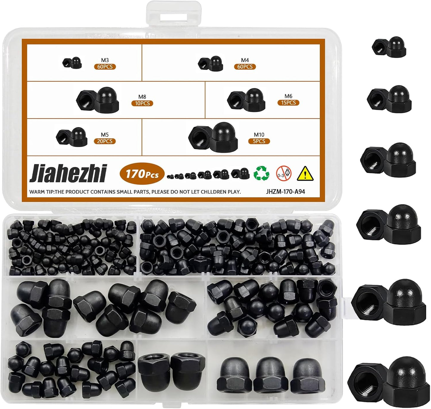 Kit tuercas hexagonales bellota 170 pzas M3-M10 con tapas nailon