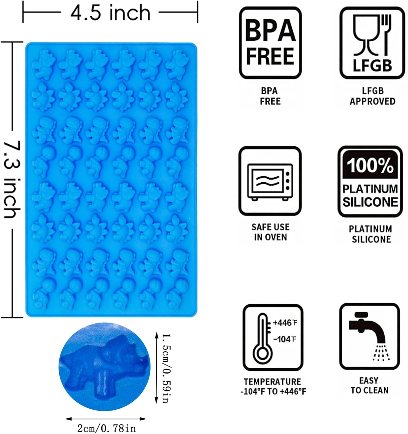 Moldes silicona gomitas dinosaurio 5 pzas antiadherente