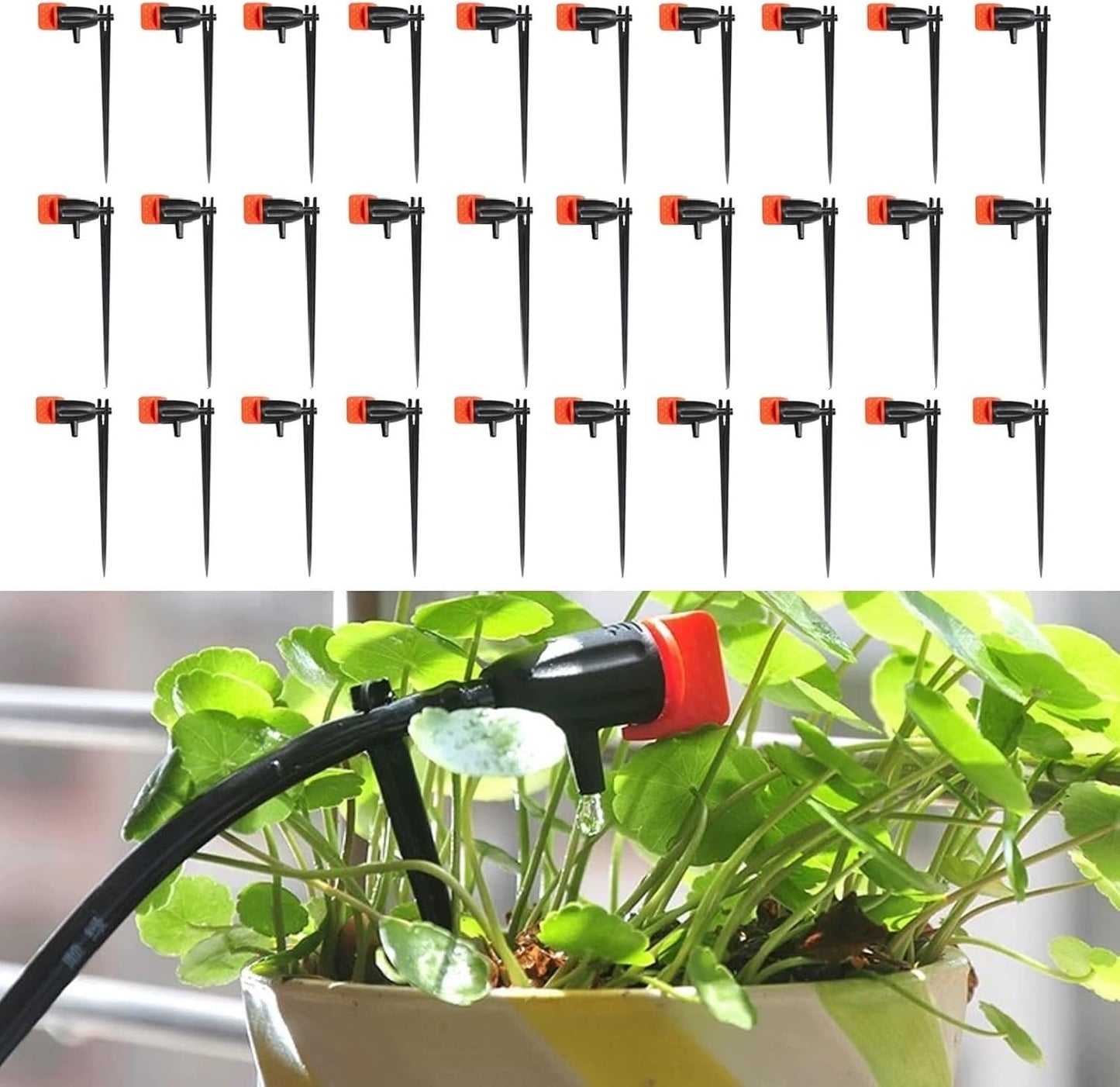 60 Goteros Riego Jardín 1/4pulg con Estacas Ajustables