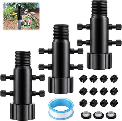 Pack 3 colectores riego goteo 4 puertos filtro rosca 1/2x1