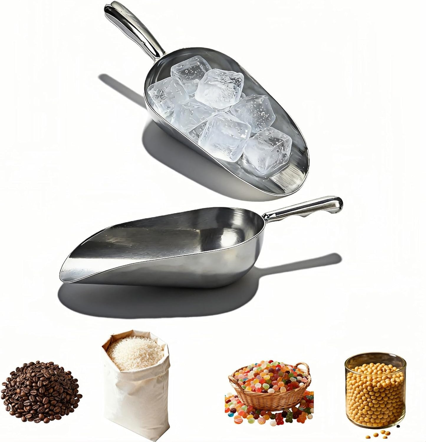 Paquete de 2 cucharas de hielo de aluminio resistente con mango ergonómico